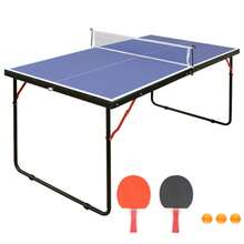 137.2cm/4.5FT Foldable Table Tennis Table, Portable Ping Pong Table Set With Net, 2 Table Tennis Paddles And 3 Balls Indoor & Outdoor Games Easy To Store - 藍色 - 查看 3