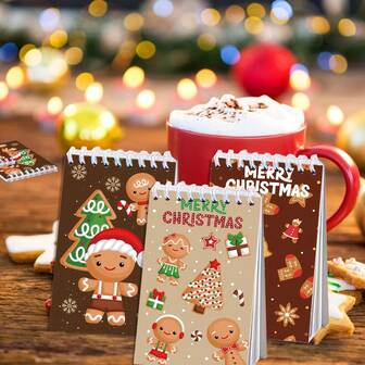 A Set Of 8 Small Christmas-Themed Spiral Notebooks Featuring Gingerbread Designs Perfect For Note-Taking (Including Men, Trees, And Snowflakes). Ideal As Holiday Party Favors, Stocking Stuffers, Or Gifts With Their Cheerful Cover Illustrations.
