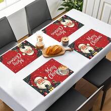 1 Stück/4 Stücke/6 Stücke Weihnachtsmann Muster Leinen Tischsets, geeignet für Esszimmertisch, Weihnachten, kann als Weihnachtsgeschenk, Weihnachtsdekoration verwendet werden, ganzjährig einsetzbar, moderne waschbare Tischdekor, Raumdekoration, Tischsets, Untersetzer, Küchen- und Esszimmertischmatten, Innen- und Außenpartydekoration, Heimdekoration, ideales Geschenk