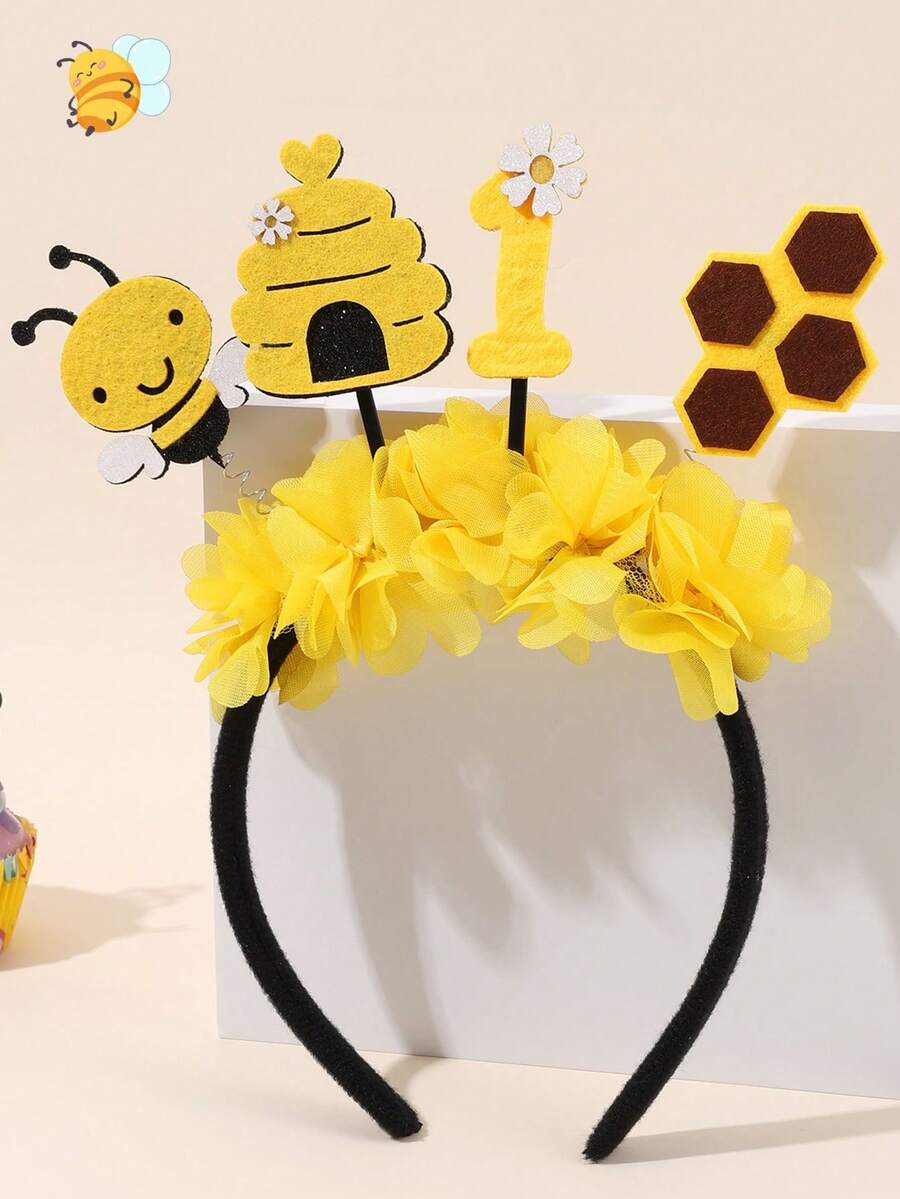 1件装蜜蜂主题生日派对发箍，雏菊蜜蜂装饰，黄色发箍，适合女孩，可爱发饰 - 彩色 - 查看 1
