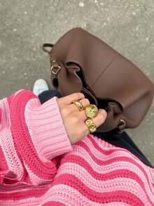 Senya Damen Lässig Farbblock gestreifter Drop-Shoulder Pullover, Langarm Rundhals Pullover, locker vielseitiger Strick-Oberteil