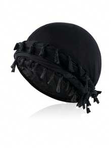 1頭紗邊圈頭帶,光環頭帶,緞裡圈頭帶,男女皆宜的邊框針織無邊帽,帶有緞面內襯