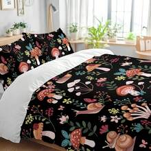 Colorful Mushroom Duvet Cover Set - Queen Size, 3 Piece Aesthetic Mushroom Bedding Set With Wild Plants And Flowers, No Comforter Included - 蝸牛菇 - 查看 3