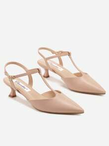 Duck Heel Pumps With Decorative Straps - Baby Pink - View 5