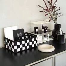 1/3 piezas Juego de cestas de almacenamiento a cuadros en blanco y negro con diseño tejido - Organizador versátil para cosméticos, cuidado de la piel, lápiz labial y aperitivos para escritorio, hogar, cocina, accesorios de baño