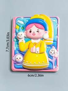 1 pieza Figura de niña con estilo de pintura linda de Van Gogh, imán de nevera de resina, pegatina magnética para decoración del hogar