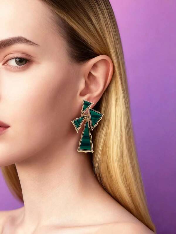 1 par de pendientes geométricos con diseño de triángulos en capas, estilo minimalista y chic europeo, joyería de moda para mujer, diseño minimalista único, de alta calidad, adecuado para uso diario de la mujer