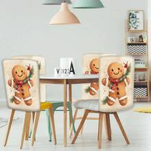 2/4/6pcs Gingerbread Man Printed Linen Chair Covers, Home Decor, Suitable For Christmas Gifts, Christmas Decoration, Daily Home, Living Room, Dining Room, Garden, Hotel, Washable Polyester Material Chair Pad Covers - Multicolor - View 9