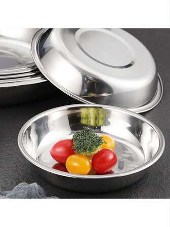 2个/6个装高品质可重复使用加厚不锈钢圆盘，家用圆碟、平盘、托盘、汤盘、蔬菜盘、水果盘、烧烤盘