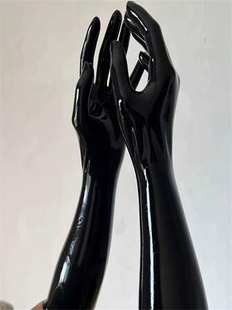 Sexy Lingerie Accessories ,Black Gloves - Handmade, Stretchy Non-Textile Material, Medium Length, Solid Color, Ideal For Cosplay & Adult Accessories, Hand Wash Only, Cosplay Gloves|Stretchy Latex|Artificially Made Gloves