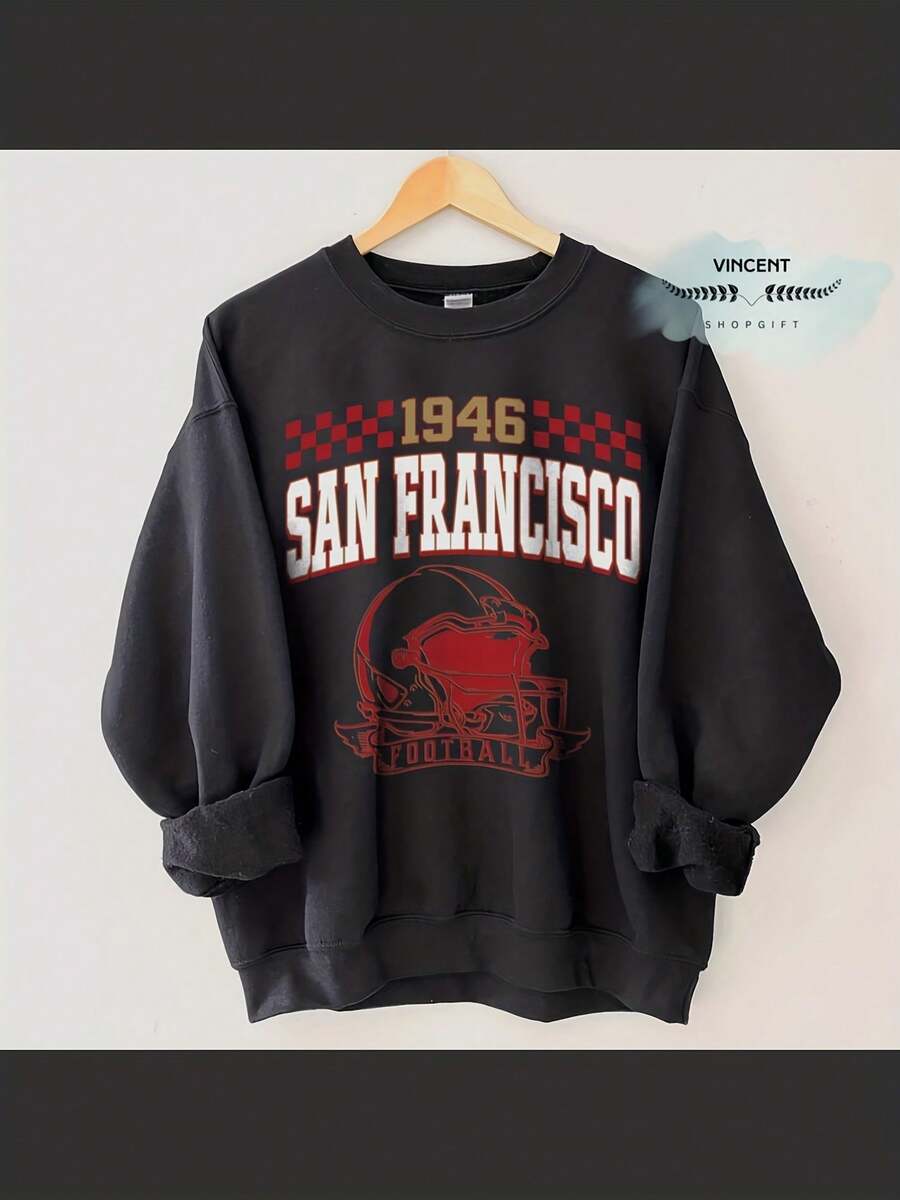 San Francisco Football Sweatshirt, Shirt Retro Style 90s Vintage Unisex Crewneck, Sun Day Football, Graphic Tee Gift For Football Fan Sport