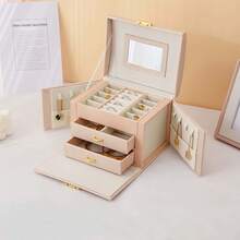 1 件情人节星月灯笼设计 PU 皮革首饰盒，3 层双抽屉可锁旅行收纳盒，适合展示戒指、耳环、手镯、手表，是送给妻子、母亲、女朋友的最佳返校礼物