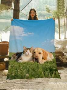 1Pc Custom Pet Photo Fleece Blanket, Soft Warm Durable, Ideal For Outdoor Camping Picnic, Perfect Gift For Pet Lovers - Multicolor - View 8