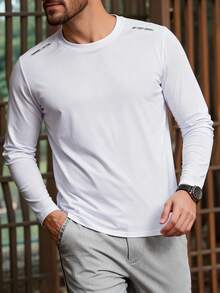 Áo thun nam dài tay cổ tròn, chất liệu mỏng nhẹ, thích hợp mặc thường ngày hoặc thể thao, màu trắng, thích hợp cho mùa xuân. - trắng - Xem 2