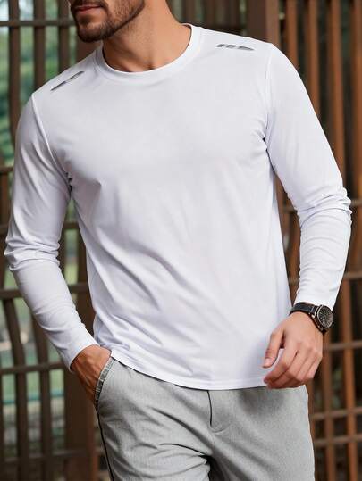 T-shirt col rond à manches longues léger pour homme, à porter de manière décontractée ou pour le sport