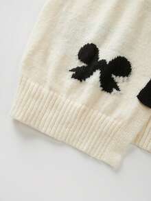 FOR BEAUTY Round Neck Bow Tie Long Sleeve Knitted Cardigan, Loose Fashion Elegant Versatile Front Tie Sweater Jacket, New Year Knitted Cardigan - Apricot - View 6