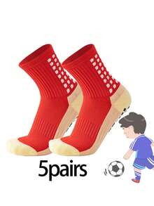 1/5 Pairs Kids/Teens Sports Socks, Colorblock Football/Basketball/Cycling Crew Socks, Non-Slip Athletic Socks