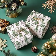 WRAPAHOLIC Kraft Christmas Wrapping Paper - Mini Roll - 17 Inch X 16.5 Feet - Watercolor Christmas Tree Wrapping Paper For Xmas Holiday, Party Celebration