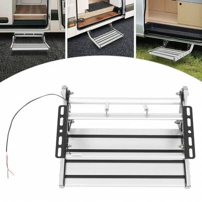 Folding RV Step, Aluminum Alloy RV Camper Stair Manual RV Step Ladder Assembly, 330.69lbs Capacity Drop Down Single Step Tool Safety Platform For Camper Van Travel Trailer Caravan