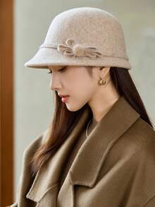 1 件女士渔夫帽，法国新款优雅复古羊毛毡渔夫帽，经典百搭蝴蝶结保暖帽 - A - 查看 10