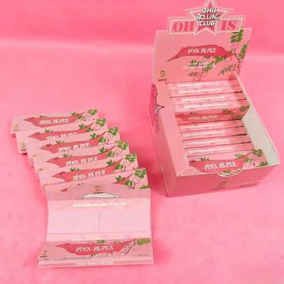 Papier à rouler de grande taille 32 feuilles de haute qualité rose + 32 filtres. Très respirant, à combustion lente, petit livre rectangulaire de haute qualité avec papier à cigarettes pré-roulé avec filtre