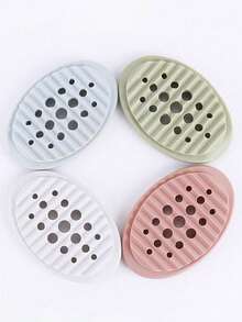 3pcs Silicone Soap Dish Set - Fashionable Oval Self-Draining Soap Holder With Multi-Function Storage Rack - Perfect For Bathroom Countertop, Sink, And Kitchen Counter, Convenient Soap Access, Space-Saving, Bathroom Accessory, Home Decor, Autumn, Back To School - Multicolor - View 9