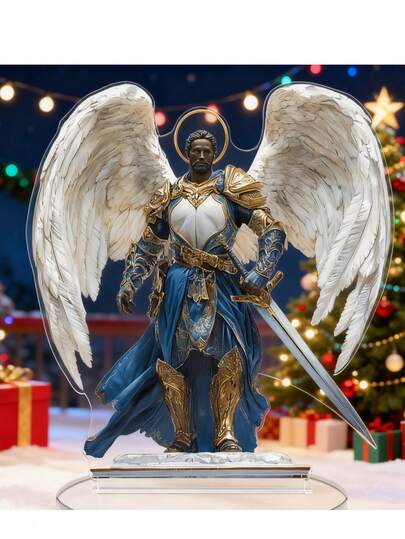 African American Angel Statue - 2D Acrylic Desktop Decor With Stand, Ideal For Bookshelf, Bedroom, Office And Living Room - Perfect Christmas And Housewarming Gift