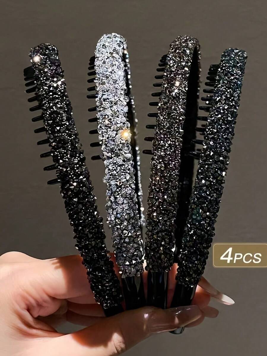 2pcs Women's Fashionable Elegant Versatile Rhinestone Headbands ,Makeup ,Hair Hair Hoop