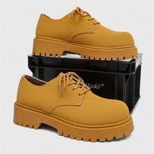 男士哑光靴，休闲厚底工装靴，卡其色户外系带踝靴，秋冬新款男士德比鞋，复古工装靴，厚底轻便户外休闲靴，尺码偏大，建议选购小一码以获得最佳穿着体验 - 黃色 - 查看 9
