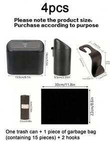 1个车载垃圾桶 + 1卷（15张）垃圾袋 + 2个车载挂钩，迷你车载垃圾桶，垃圾收纳盒，适用于前后排座椅 - 汽车、办公室、家居用品。迷你车载垃圾桶，防水、便携、节省空间，车载储物盒，车载分类盒，必备车载配件。 - 黑色 - 查看 10