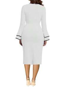 Church Dress Flared Sleeve Midi Pencil Dresshalloween - 996trắng - Xem 3