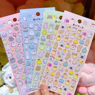 4 Pieces Youyou Family Crystal Stickers - 3D Cute Animal & Little Ghost Decals For Kids' Rewards & Daily Decoration