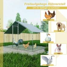 3x2x2m Free-Range  With Safety Lock And Waterproof PE Tarpaulin, Metal Run Enclosure For Chickens, Rabbits, And Other Small Animals. - Silver - View 7