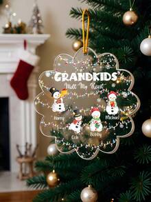 Personalized Grandkids Christmas Ornament Custom Name Snowman Family Acrylic Decoration With 2 To 12 Names Customizable Text For Grandma Grandpa Tree Decor 2025 Holiday Keepsake Gift For Family Grandparents Personalized Xmas Ornament For Kids And Grandchildren,Personalized Grandkids Ornament,Custom Family Ornament,Festive Calendar