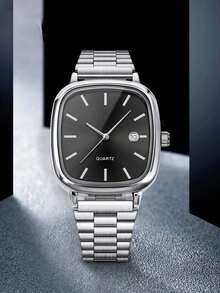 Reloj de cuarzo con función de calendario, estilo retro, casual y elegante, con correa ajustable, esfera cuadrada sencilla, adecuado tanto para hombres como para mujeres. Apropiado para uso diario, ocasiones de negocios, festivales, regalos, cumpleaños y San Valentín. No incluye empaque. - Plateado - Ver 7