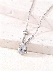 1pc Minimalist S925 Sterling Silver 1.25CT Teardrop Moissanite Necklace, Daily Wear & Gift For Women, Valentine's Day