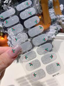 1 pezzo Adesivi per unghie a copertura totale con motivi natalizi di fiocchi di neve, alberi di Natale, cervi, colori sfumati e strisce glitterate, adatti per arte di unghie fai-da-te per donne