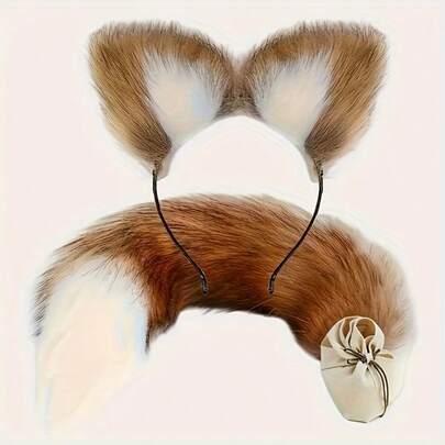 2pcs/Set Women Fox Tail Costume Outfit - Suitable For Halloween, Christmas, Valentine's Day And Cosplay Parties | Plus Size
