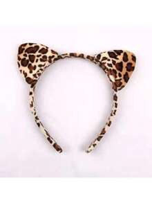 1/2pcs Cute Leopard Print Cat Ear Headband, Suitable For Halloween Party Hairband Hair Hoop - Multicolor - View 3