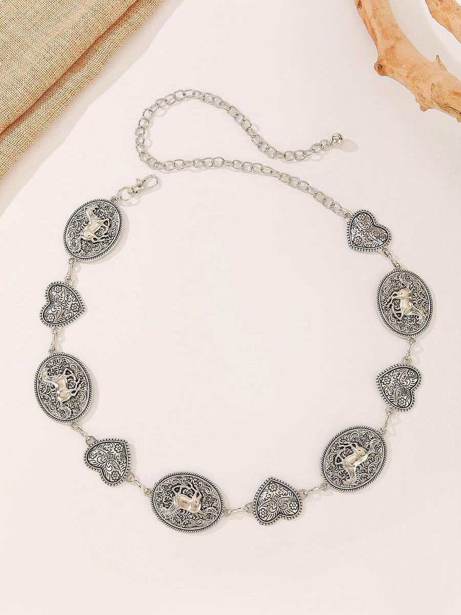 1 Stück Tier-Muster & Herz Blumen Taillenkette, vielseitiger Damengürtel, Körperschmuck, Weihnachtsaccessoire Taillenkette, geeignet für Frühling, Sommer, Herbst und Winter