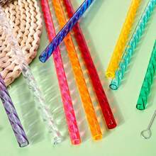 Swirl Straws For Tumbler, Reusable 11" Long Hard Plastic Shiny Crystal Tumbler,Replacement Drinking Straws For 16 OZ 20 OZ 30 OZ 40OZ , Yet Tumblers,Cleaning Brush,Clear Hard Drinking Straws For 10mm Large Wide Water Bottle Straw For Cup Accessories - Multicolor - View 4