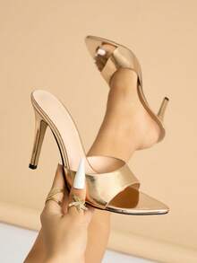 女士哑光纯色穆勒高跟鞋，经典春夏款式，适合派对、聚会、户外活动、时装秀、舞台表演、居家休闲等场合，收腰设计，尖头，精致纯色面料，香槟色凉鞋，适合婚礼、户外活动、四季皆宜，细高跟。 - 香檳色 - 查看 2