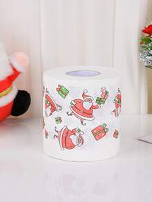 1 rouleau de papier hygiénique imprimé avec le Père Noël et le bonhomme de neige - à double usage comme papier toilette de Noël et essuie-tout jetable de cuisine. Serviettes en papier rouleau de Noël pour la décoration et la mise en place de table de fête, vaisselle jetable pour les fournitures de fête de Noël