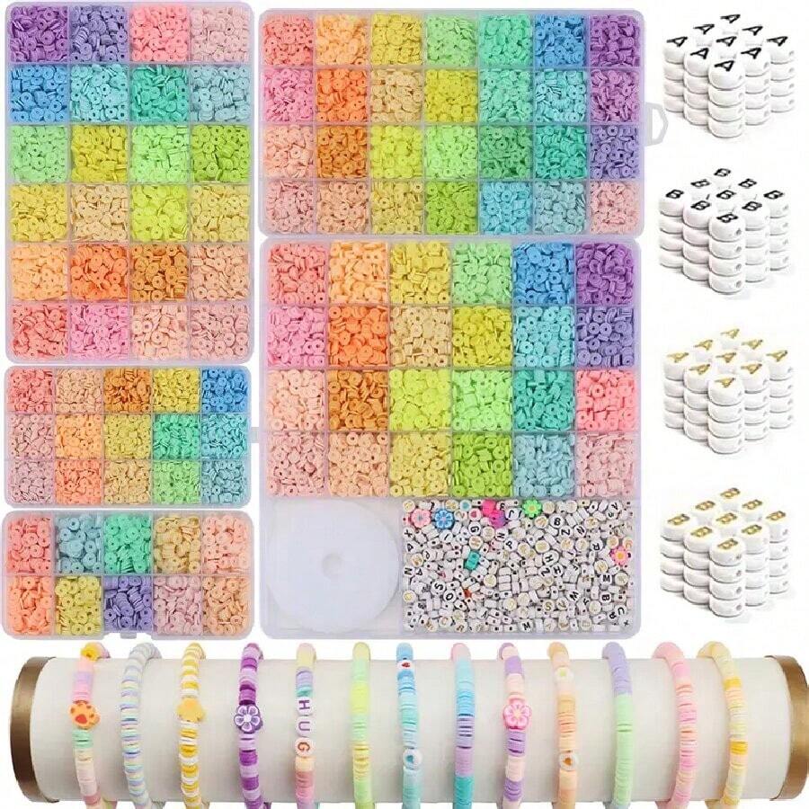 10/15/24/28/26 Stücke Flache Perlen Armband Bastel-Set, Freundschaftsarmband DIY Werkzeuge, Polymer Heishi Perlen Schmuckherstellung Zubehör