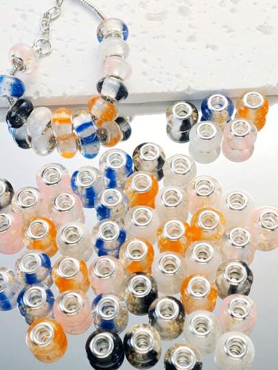 10pcs/20pcs Random Style - Fashionable Dual-Color Glitter Resin Large Hole Beads, Loose Beads, Spacer Beads For Women's Daily Bracelet DIY, Decor Accessories