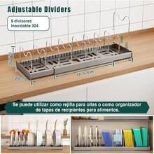 Organizador de Sartenes y Ollas Corredero Porta Sartenes de Cocina Acero inoxidable 9 Compartimentos Ajustables Estante Tapas de Ollas Cajon Gris 2 paquetes Tofaney - blanco 1 pieza - Ver 2
