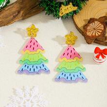 1 Pair Cute Acrylic Colorful Christmas Tree Dangle Earrings, Suitable For Girls Daily Wear, Holiday Accessories, Also Can Be Used As Gifts