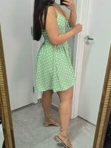 Women's Short Dress, Polka Dot Romper, Straps, Polka Dot Print, Gringa Fashion - 綠色 - 查看 2
