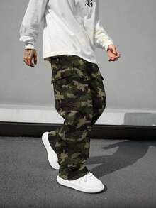 1 Stück Cargo Hose für Teenager Jungen, lässig, weit geschnitten, Camouflage-Muster, Multi-Taschen, gerade Beinform, geeignet für Training, Outdoor, Frühling/Sommer/Herbst/Winter - Verschiedenfarbig - Übersicht 3