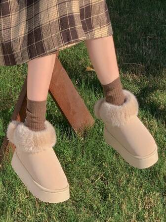 Thick Bottom Thermal Slippers With Heel, Cute Girl Style Indoor Home Warm Slippers For Winter, Suitable For Indoor & Outdoor Wear,Fluffy Slippers